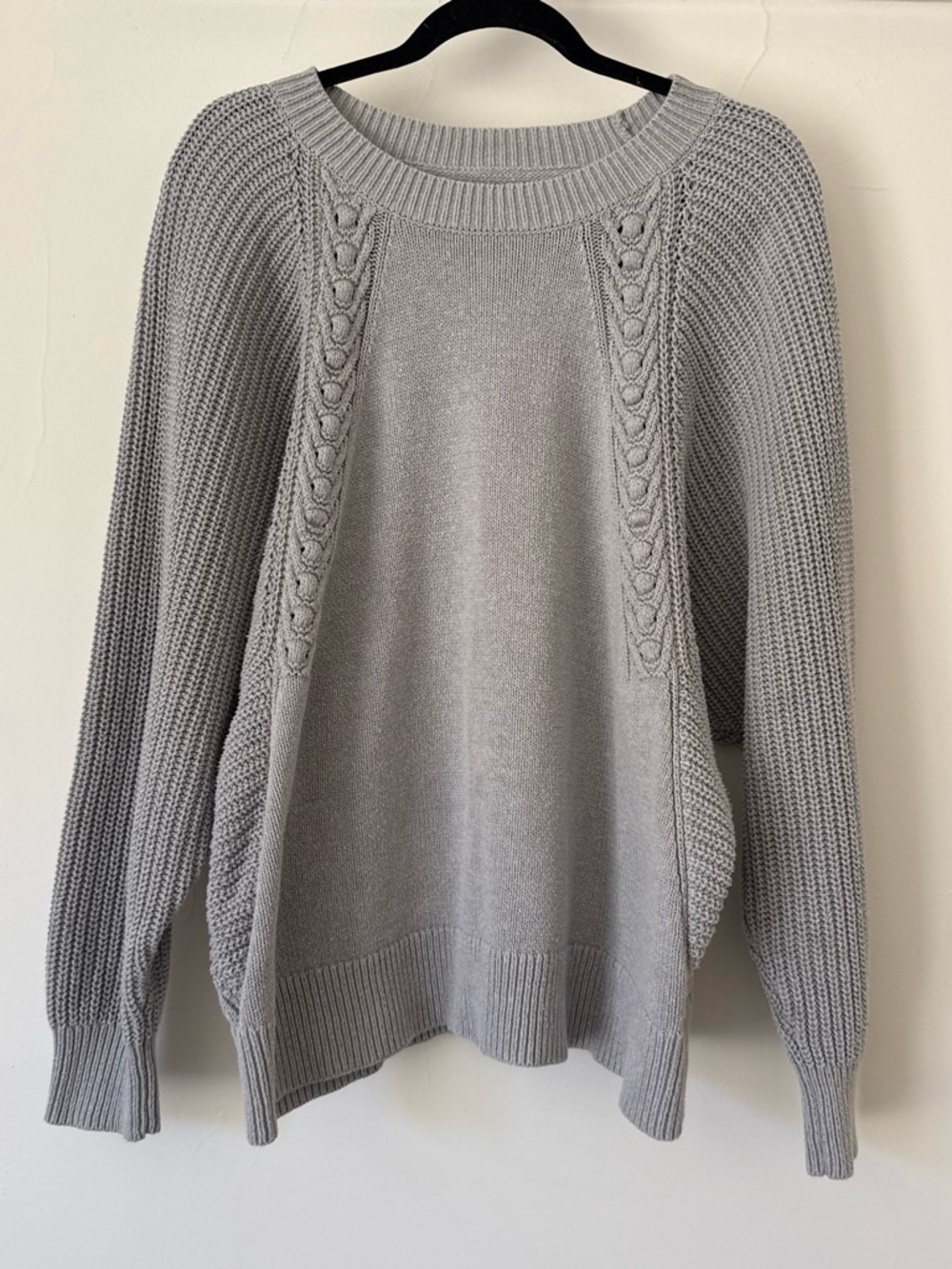 Simply Vera Vera Wang Light Gray Cable-Panel Crewneck Sweater
